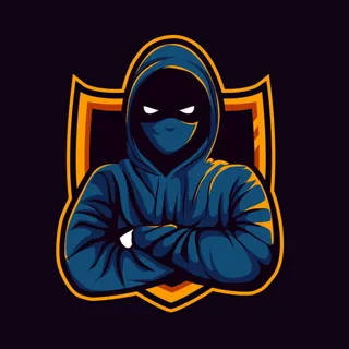 A hooded, masked figure with arms crossed in front of a blue and orange shield emblem — the Clocked Out mascot.