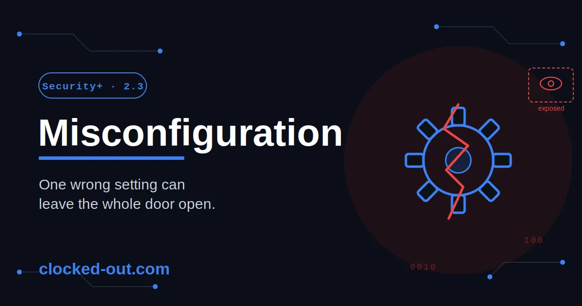 Misconfiguration vulnerability concept showing an exposed database left open by an insecure setting
